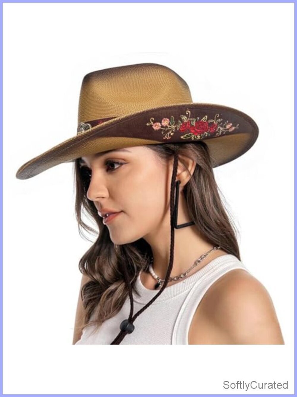 Straw Cowboy Hat with Floral Embroidery, Adjustable Western Hat for Music